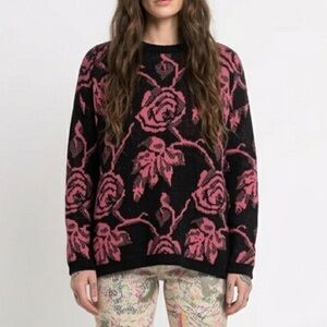 Vintage 90s Grunge Thrashed Roses Knit Sweater